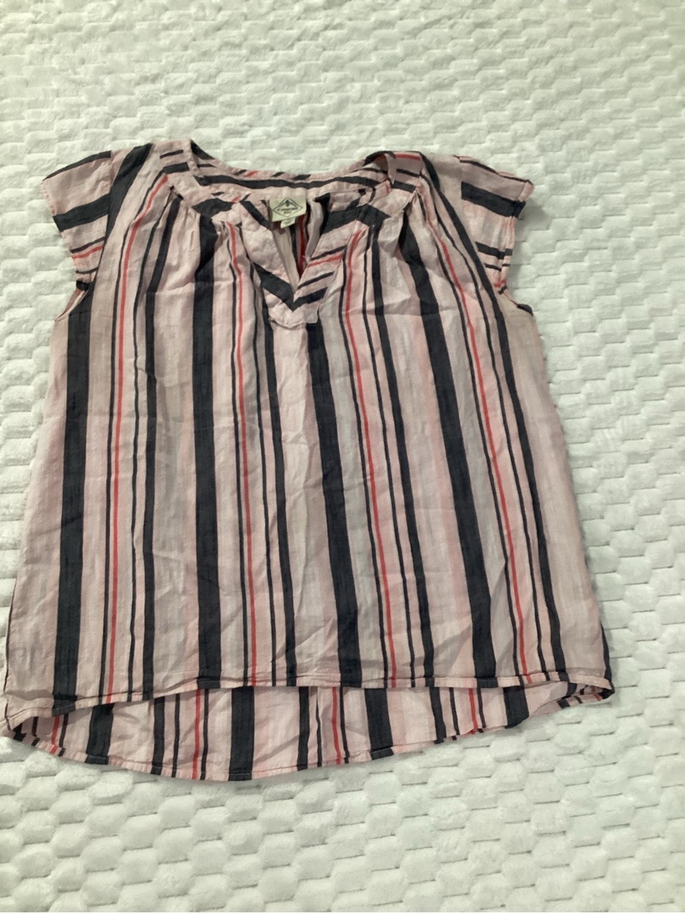 St. John's Bay Pink Striped Cap Sleeve Blouse size mp #f2